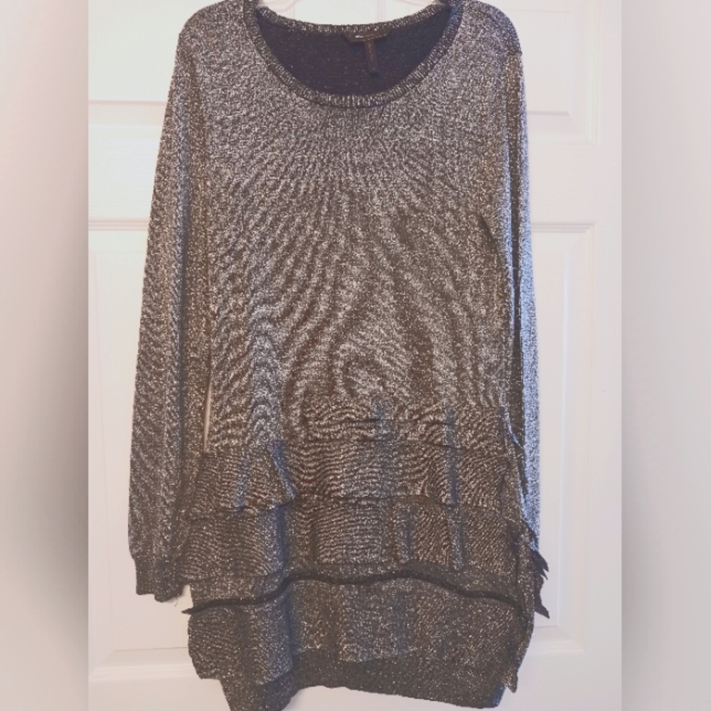 BCBG Silver Mesh ruffle long sleeve dress